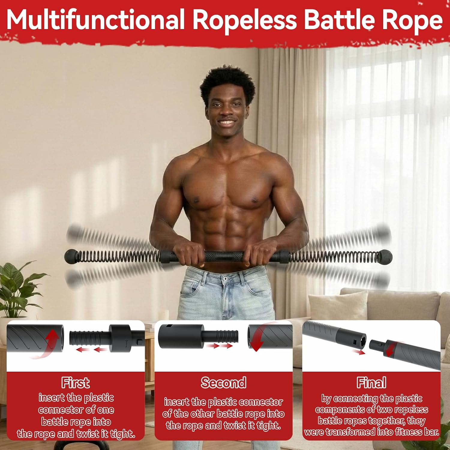 Home Gym Resistance - 2-in-1 업그레이드 무선 배틀 로프 파워